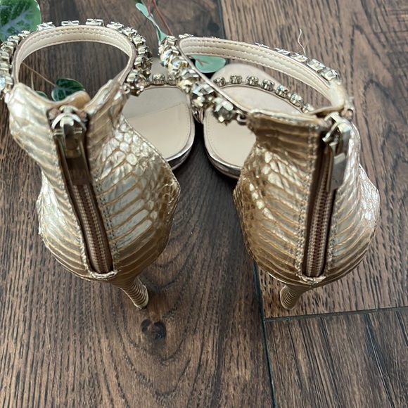 Pelle Moda Frisk Embellished Heels in Gold Snakeskin Leather - Picture 5 of 9